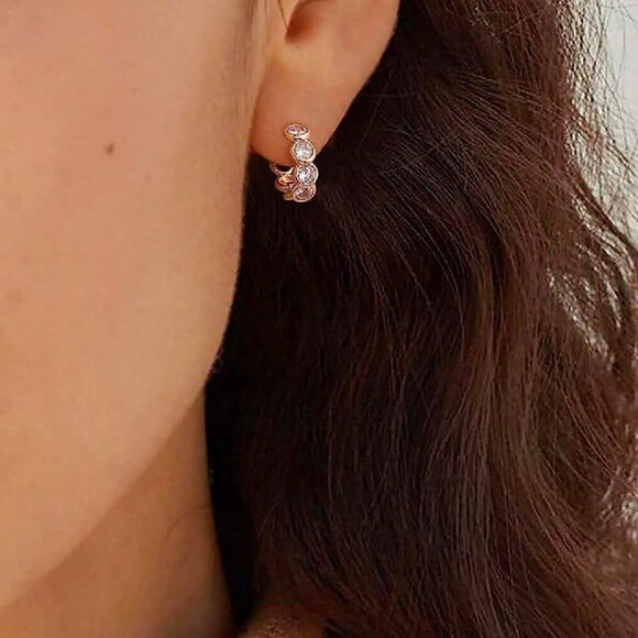 Yellow Gold Fashionable Women's Charm Cubic Zirconia Hoop Earrings - Picture 2 of 8